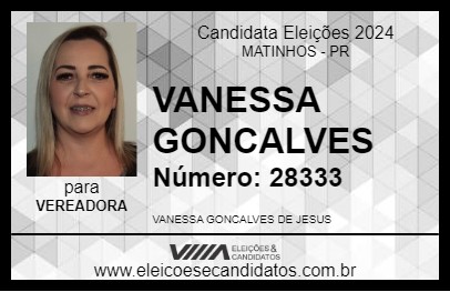 Candidato VANESSA GONCALVES 2024 - MATINHOS - Eleições