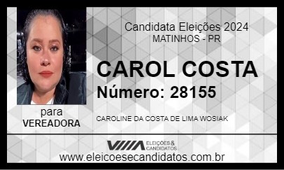 Candidato CAROL COSTA 2024 - MATINHOS - Eleições