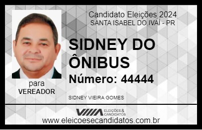 Candidato SIDNEY DO ÔNIBUS 2024 - SANTA ISABEL DO IVAÍ - Eleições