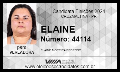 Candidato ELAINE 2024 - CRUZMALTINA - Eleições