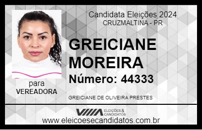 Candidato GREICIANE MOREIRA 2024 - CRUZMALTINA - Eleições