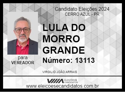 Candidato VIRGILIO JOÃO ARRAIS 2024 - CERRO AZUL - Eleições