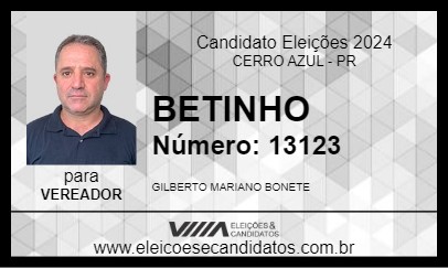 Candidato BETINHO 2024 - CERRO AZUL - Eleições