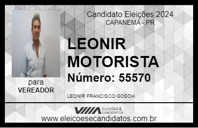 Candidato LEONIR MOTORISTA 2024 - CAPANEMA - Eleições