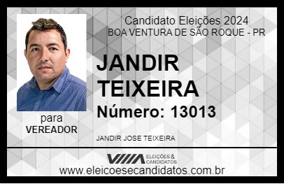 Candidato JANDIR TEIXEIRA 2024 - BOA VENTURA DE SÃO ROQUE - Eleições