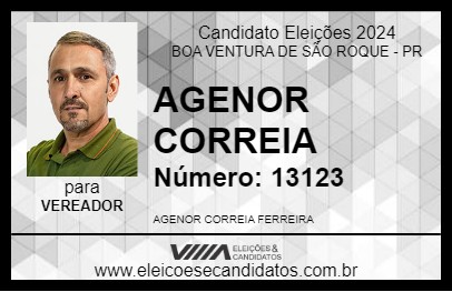 Candidato AGENOR CORREIA 2024 - BOA VENTURA DE SÃO ROQUE - Eleições