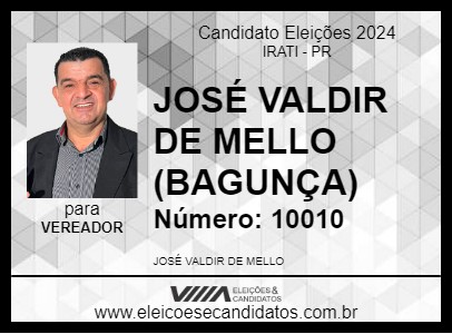 Candidato JOSÉ VALDIR DE MELLO (BAGUNÇA) 2024 - IRATI - Eleições