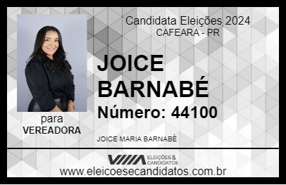 Candidato JOICE BARNABÉ 2024 - CAFEARA - Eleições