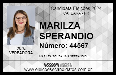 Candidato MARILZA SPERANDIO 2024 - CAFEARA - Eleições