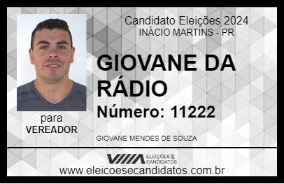 Candidato GIOVANE DA RÁDIO 2024 - INÁCIO MARTINS - Eleições