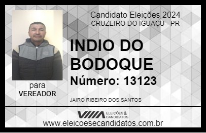 Candidato INDIO DO BODOQUE 2024 - CRUZEIRO DO IGUAÇU - Eleições