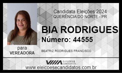 Candidato BIA RODRIGUES 2024 - QUERÊNCIA DO NORTE - Eleições