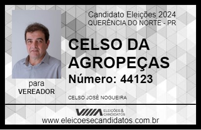 Candidato CELSO DA AGROPEÇAS 2024 - QUERÊNCIA DO NORTE - Eleições