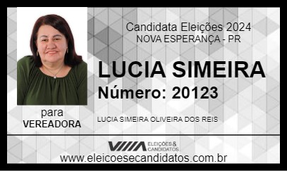 Candidato LUCIA SIMEIRA 2024 - NOVA ESPERANÇA - Eleições