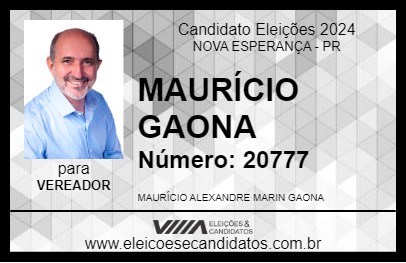 Candidato MAURÍCIO GAONA 2024 - NOVA ESPERANÇA - Eleições