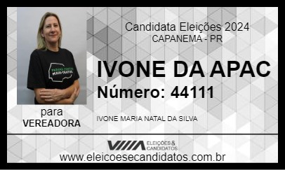 Candidato IVONE DA APAC 2024 - CAPANEMA - Eleições