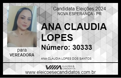 Candidato ANA CLAUDIA LOPES 2024 - NOVA ESPERANÇA - Eleições