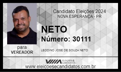 Candidato NETO 2024 - NOVA ESPERANÇA - Eleições