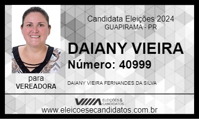 Candidato DAIANY VIEIRA 2024 - GUAPIRAMA - Eleições