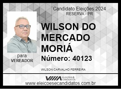 Candidato WILSON DO MERCADO MORIÁ 2024 - RESERVA - Eleições