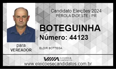 Candidato BOTEGUINHA 2024 - PÉROLA D\OESTE - Eleições