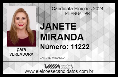 Candidato JANETE MIRANDA 2024 - PITANGA - Eleições