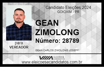 Candidato GEAN ZIMOLONG 2024 - GOIOXIM - Eleições