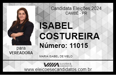 Candidato ISABEL COSTUREIRA 2024 - CAMBÉ - Eleições