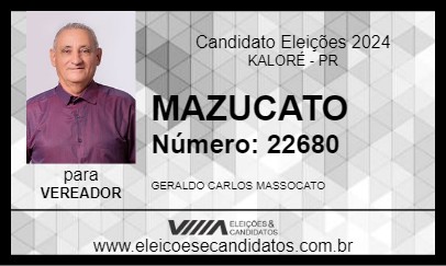 Candidato MAZUCATO 2024 - KALORÉ - Eleições