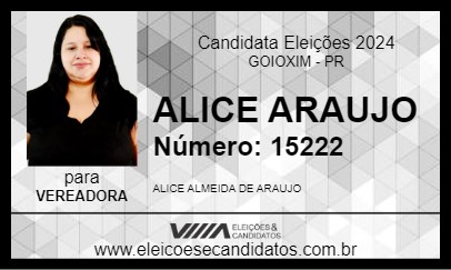 Candidato ALICE ARAUJO 2024 - GOIOXIM - Eleições