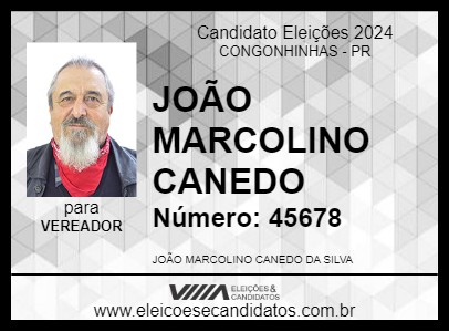 Candidato JOÃO MARCOLINO CANEDO 2024 - CONGONHINHAS - Eleições