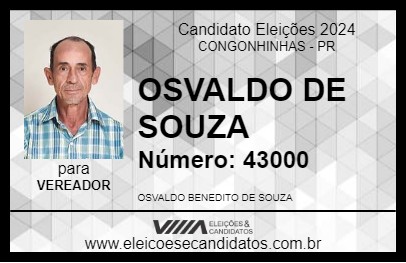 Candidato OSVALDO DE SOUZA 2024 - CONGONHINHAS - Eleições