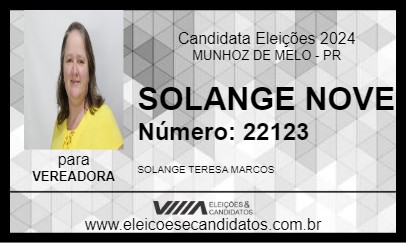 Candidato SOLANGE NOVE 2024 - MUNHOZ DE MELO - Eleições