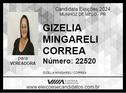 Candidato GIZELIA MINGARELI CORREA 2024 - MUNHOZ DE MELO - Eleições