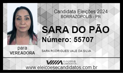 Candidato SARA DO PÃO 2024 - BORRAZÓPOLIS - Eleições