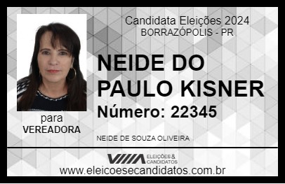 Candidato NEIDE DO PAULO KISNER 2024 - BORRAZÓPOLIS - Eleições