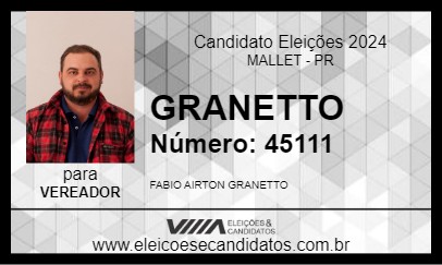 Candidato GRANETTO 2024 - MALLET - Eleições