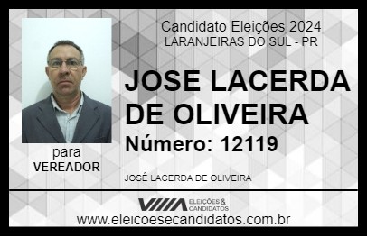 Candidato JOSE LACERDA DE OLIVEIRA 2024 - LARANJEIRAS DO SUL - Eleições