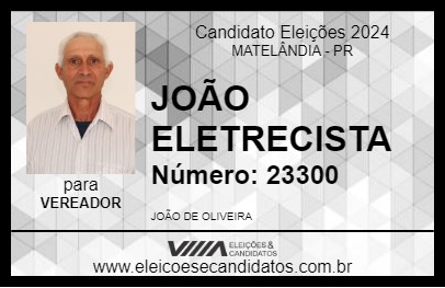 Candidato JOÃO ELETRECISTA 2024 - MATELÂNDIA - Eleições