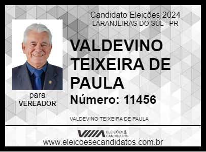 Candidato VALDEVINO TEIXEIRA DE PAULA 2024 - LARANJEIRAS DO SUL - Eleições