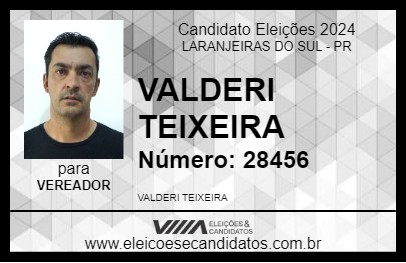 Candidato VALDERI TEIXEIRA 2024 - LARANJEIRAS DO SUL - Eleições