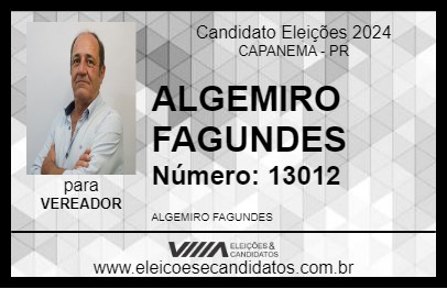 Candidato ALGEMIRO FAGUNDES 2024 - CAPANEMA - Eleições