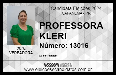 Candidato PROFESSORA KLERI 2024 - CAPANEMA - Eleições