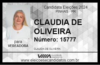 Candidato CLAUDIA DE OLIVEIRA 2024 - PINHAIS - Eleições