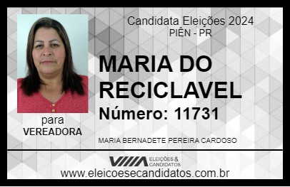 Candidato MARIA DO RECICLAVEL 2024 - PIÊN - Eleições