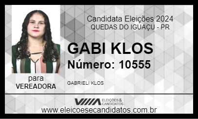 Candidato GABI KLOS 2024 - QUEDAS DO IGUAÇU - Eleições