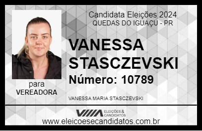 Candidato VANESSA STASCZEVSKI 2024 - QUEDAS DO IGUAÇU - Eleições