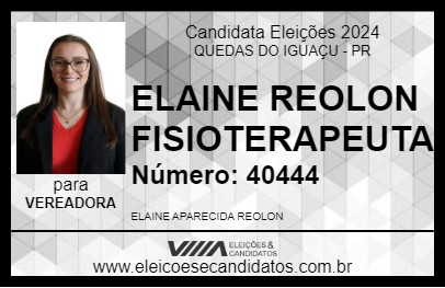 Candidato ELAINE REOLON FISIOTERAPEUTA 2024 - QUEDAS DO IGUAÇU - Eleições