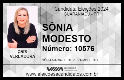 Candidato SÔNIA MODESTO 2024 - GUARANIAÇU - Eleições