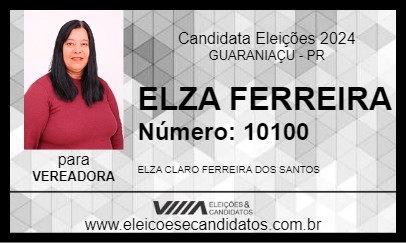 Candidato ELZA FERREIRA 2024 - GUARANIAÇU - Eleições